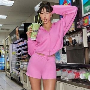 Skims Cotton Fleece Zip Up Hoodie